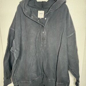 aerie Ribbed Snap Hoodie in Charcoal Gray